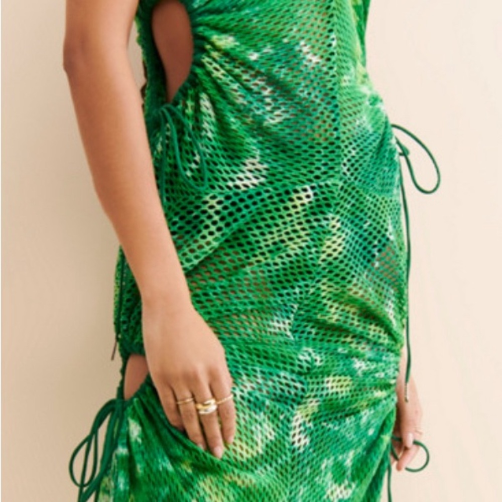Norblack Norwhite Forest Fairy Mesh Dress Vibrant Green Mesh Swim Coverup